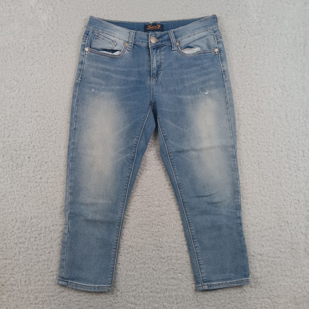Seven7 Jeans Girlfriend Women 4 Light Wash Embroidered Crop Denim